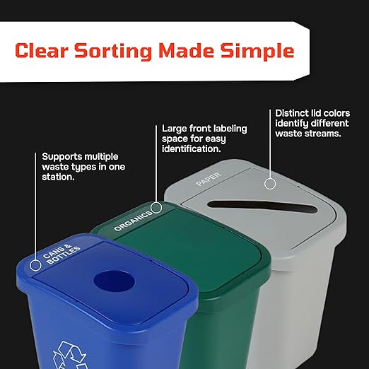 City Box 10 Gallon Paper Recycling Bin Container with Lid for Residential, Business, and Commercial Recycling - NYC Compliant - Grey