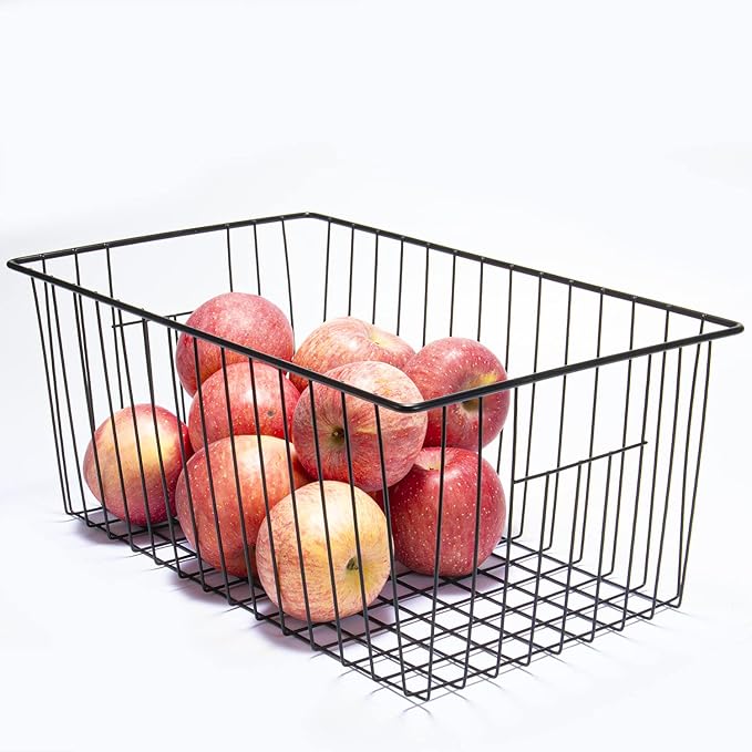 Upright Freezer Organizer Bins， Freezer Baskets for 16, 17, 21 cu.ft Standup Freezer, Wire Storage Baskets with Built-in Handles for Frozen Foods, Snacks, Vegetables, Fruits and More, Set of 6 , Black