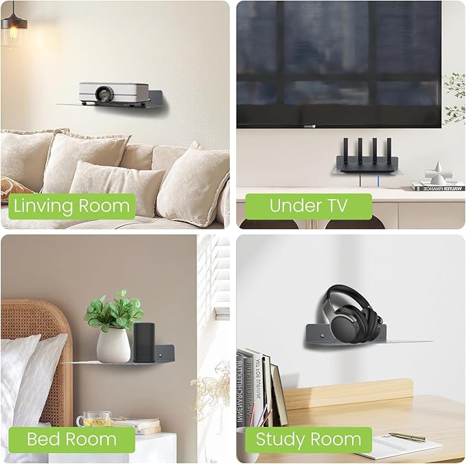 Steel Floating Shelves for Wall,Small Wall Shelf，Suitable for Bedroom, Living Room, Bathroom, Kitchen, Office (Grey, 9.06x6.89 in)