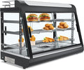 35-inch Commercial Food Warmer Display Case, 3-Tier Countertop Food Pizza Pastry Warmer with Top Rack for Pizza/Pretzel,3D Heating with LED Lighting Removable Shelves Glass Door,for Restaurant