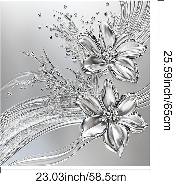 Flowers Dishwasher Magnet Cover 23x26 Inch Silver Floral Refrigerator Sticker Washer Kitchen Decor Floral Magnets Kitchen Decorative Sticker Refrigerator Magnets Decor Appliance Panel