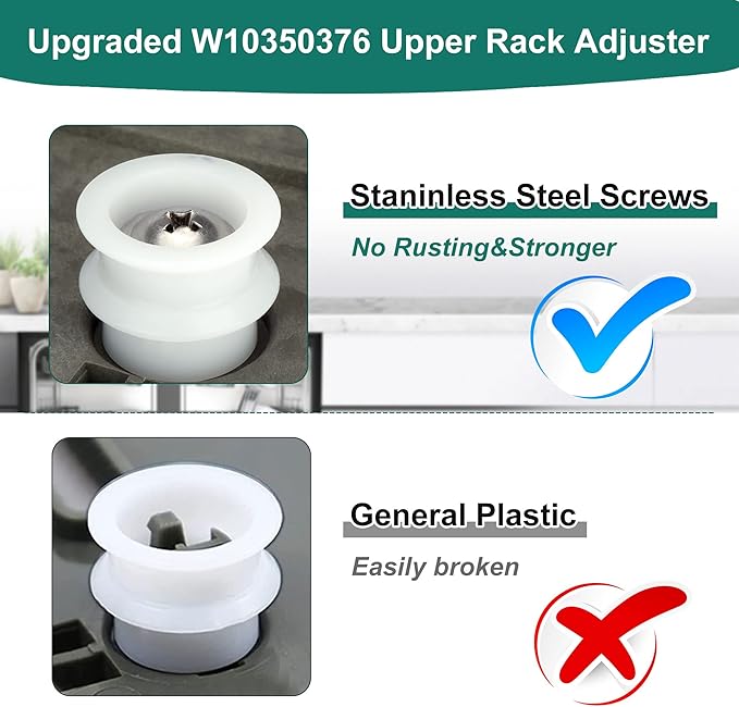 12pcs UPGRADED W10350376 W10350374 Dishwasher Top Rack Adjuster Parts with W10195840 & W10195839 & W10250160 & W10508950 & W10082853 Upper Parts Replacement for Whirlpool Kenmore KitchenAid Dishwasher