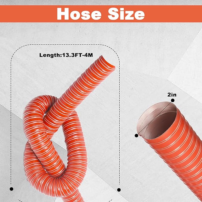 NOWBALL 2in Automotive Air Duct Hose, Length 4 Meter-13.3ft, 2" Silicone Flexible Cooling Ducting, 50mm High Heat Brake Exhaust Hose for Car, Garage, Dryer Air System