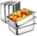 6 Pack Hotel Pans, 1/2 Half Size 4 Inch Deep Steam Table Pan, Stainless Steel Commercial Food Pan Anti Jam Steam Pan, Breading Trays for Hotel, Party, Buffet, Catering Supplies