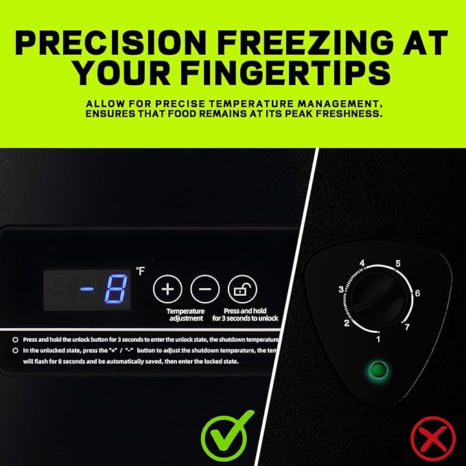 Chest Deep Freezer with 2 Hanging Baskets Electronic Control to 1℉Top Open Door Open Freezer Energy Saving Quiet Operation Perfect for Dorm, Garage and RVS, Black