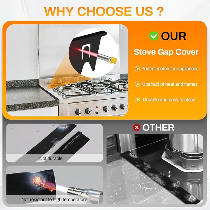 Stove Gap Covers Stainless Steel -Length 23.4" Width 0.79",Stove Gap Filler, Oven Gap Filler, Oven Side Gap Filler, Range Trim Kit, Heat Resistant and Easy to Clean, Black(2PCS)