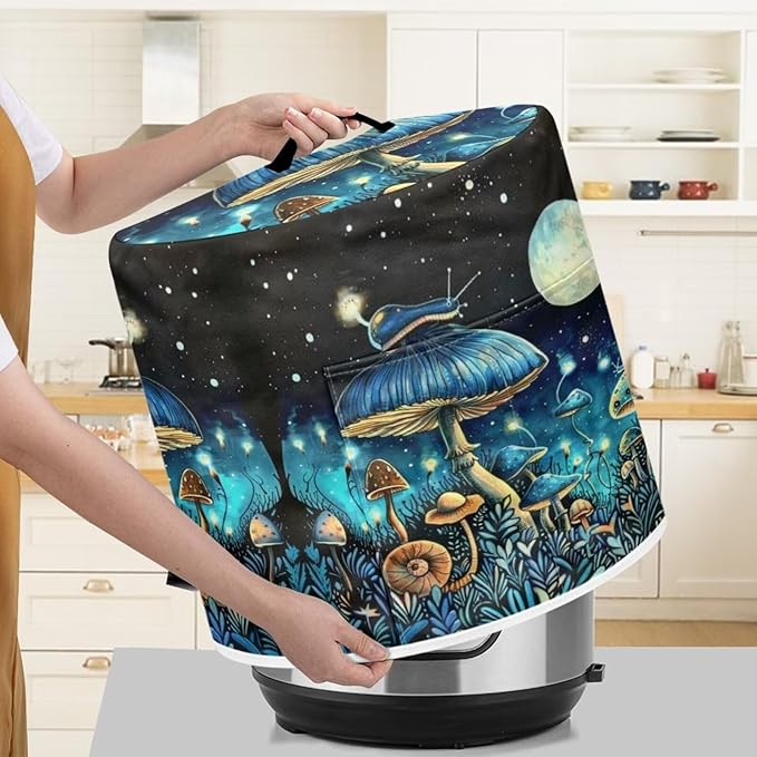 Blue Mushroom Pressure Cooker Cover for Women Insulated Rice Cooker Cover with Easy to Clean Lining Stain Resistant Dust Cover with Pockets for Instant Pot 8 Quart Appliance Cover