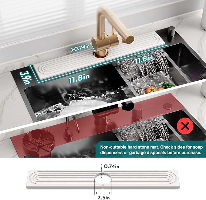 Faucet Mat for Kitchen Sink – Diatomite Drying Stone Mat & Sink Protector, Prevent Moisture – Sink Splash Guard Water-Absorbing Stone Tray for Bathroom Counter [Light Grey,23.6" x 3.9"]