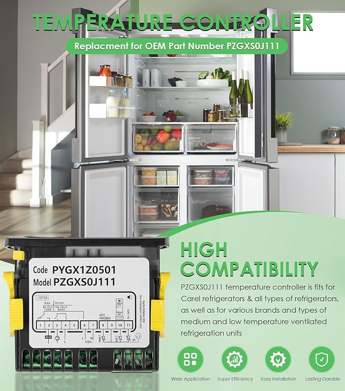 PZGXS0J111 Temperature Controller Fit for Carel and All Refrigerator Types, 115V Digital Thermostat Controller with 2 NTC Temperature Sensor Probes
