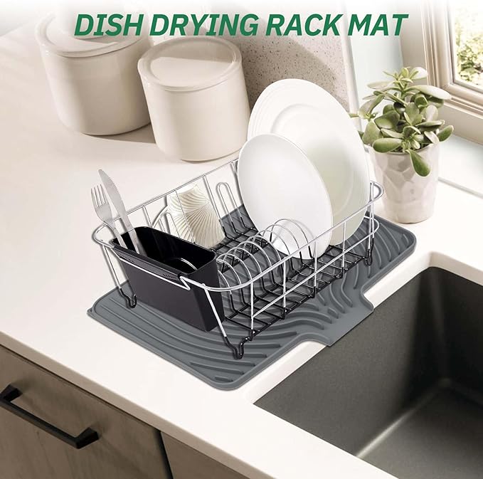 GUUKIN Silicone Dish Drying Mat, 17.7" x 11.8 " Drying Matt Kitchen Counter, Dish Drying Rack Mat, Easy Clean Pad for Countertop Protection, Multi-Functional Use (Grey)