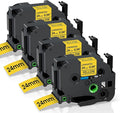 Replacement for Brother P Touch Label Tape Yellow TZe-651 TZe651 TZe TZ Tape 24mm 0.94 Laminated Black on Yellow Label Maker Tape for PT-D600 PT-D610BT PT-P700 PT-P710BT, 1 Inch x 26.2 Feet, 4-Pack