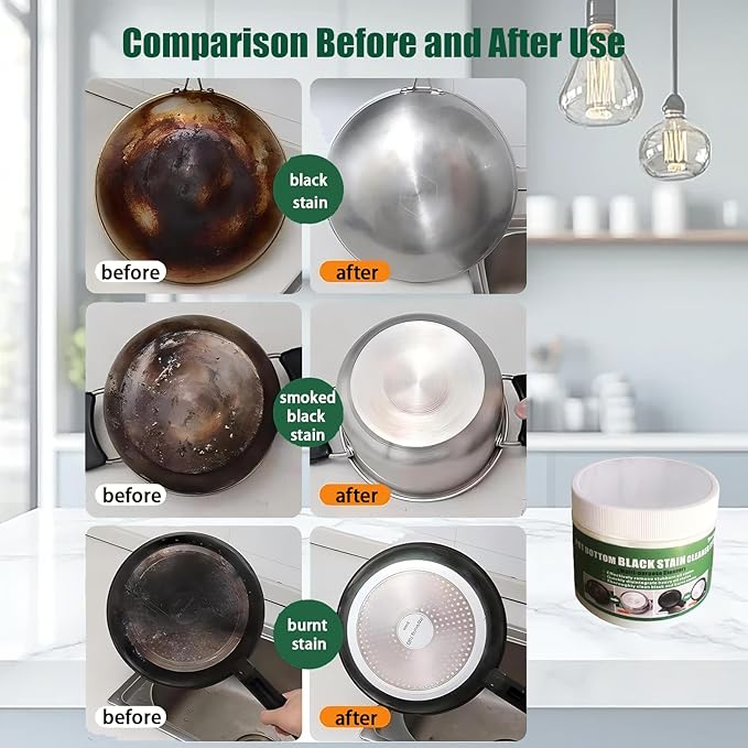 Truey Pot Bottom Black Stain Cleaner Set, Stainless Steel Cleaning & Polishing,Powerful Kitchenware Cleaner, Cooktop Pot Cleaner Effortless for Burned Cookware,Multi-purpose Oil Stain Remover (400g)