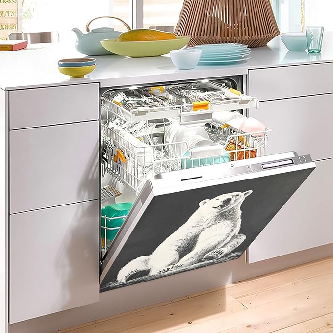 Dishwasher Magnet Cover, Polar Bear Magnet Sticker Fridge Panel Decal for Home Kitchen Decor, 23x26in
