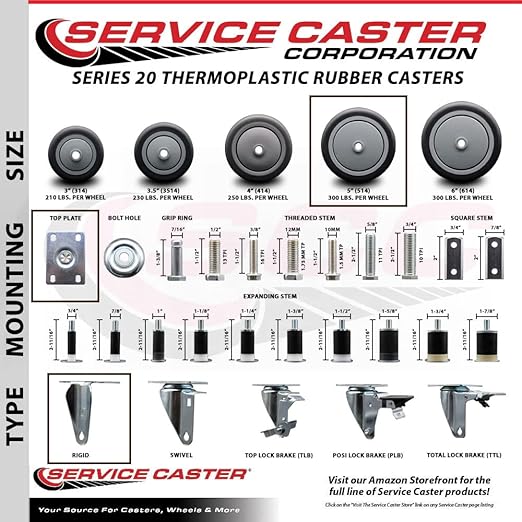 Service Caster Brand Replacement Caster for Uline Caster H-7447R - Stainless Steel Rigid Top Plate Caster with 5 Inch Thermoplastic Rubber Wheel - Fits Carts and Platform Trucks H-6826