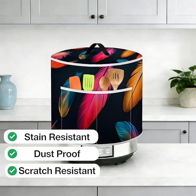 Rice Cooker Cover, Dust Cover for Kitchen Appliances with Handle and Storage Pocket, Easy to Clean Kitchen Decor Gift, Fits 3-6-8 Quart Instant Pot, Slow Cooker and Air Fryer