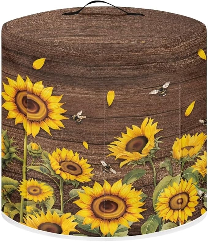 6 Quart Pressure Cooker Cover Dust-Proof Kitchen Appliance Air Fryer Cover with Handle and Pockets Keep Kitchen Appliance Clean Home Decor, Sunflower Bee Wood Grain