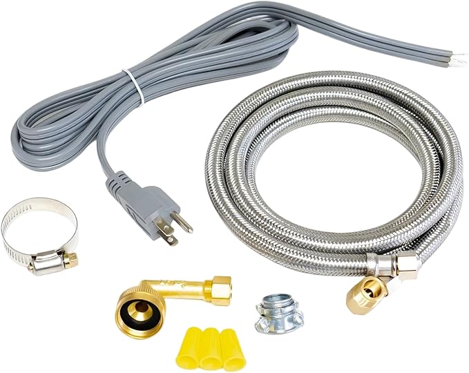 DWK6572SSE Dishwasher Installation Kit - for Whirlpool Dishwasher part Replaces W10273460 - Stainless 72" Stainless SS Fill Hose Cord and Elbow