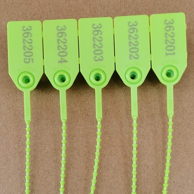 Green Plastic Security Tags Numbered Tamper Proof Seals Self Locking Zip Ties 9.84" Length Pack of 500