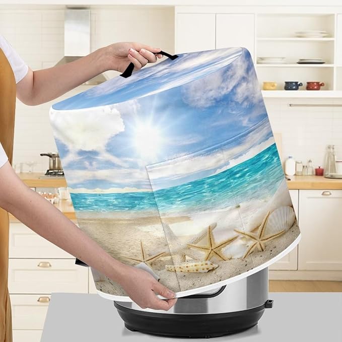 Pressure Cooker Cover for 3 Quart Air Fryer Accessories, Stain Resistant Washable Electric Appliance Cover with Pockets for Coastal Decor, Beach Starfish Conch