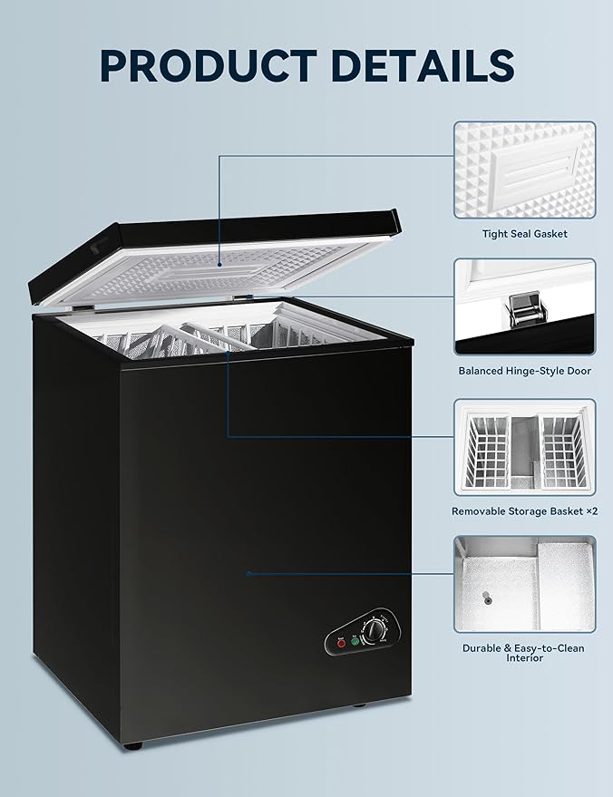 7.0 Cu Ft Chest Freezer - Energy Saving Quiet Top Open Door Mini Freezer Adjustable 6 Thermostat - Compact Small Deep Freezer w/Removable Basket and Defrost Water Drain for Home/Apartment/Garage