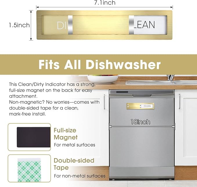 Dishwasher Magnet Clean Dirty Sign,Premium Stainless Steel Grade 304,Matte Finish Clean/Dirty Indicator with Strong Magnet, Home Kitchen Decor & Thoughtful Gift for Friends(Golden-03)