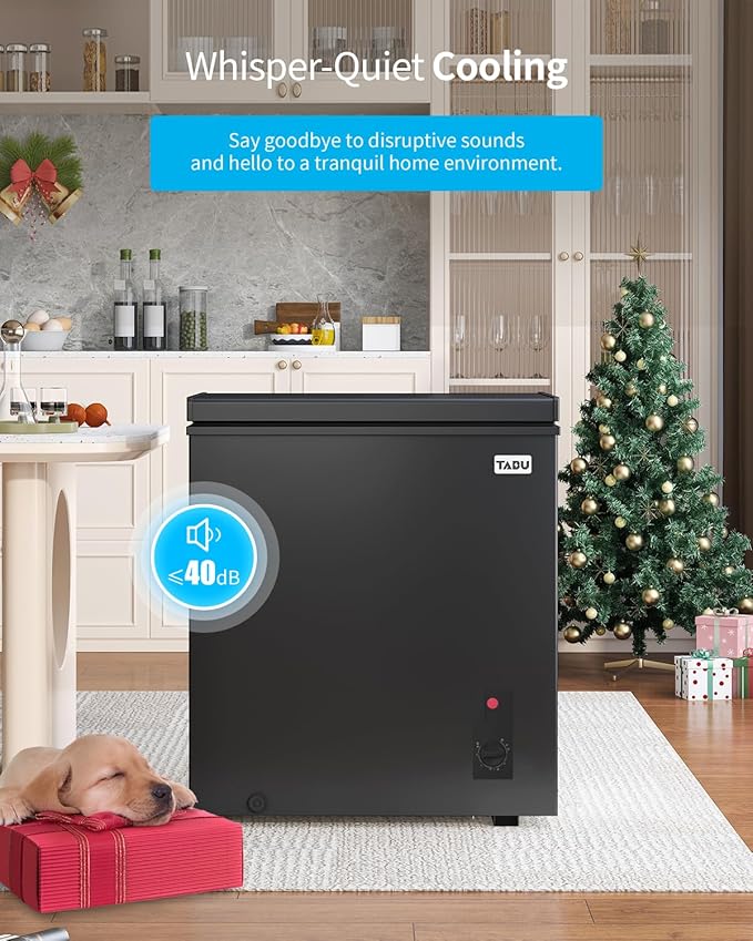 TABU 3.5 Cubic Feet Chest Freezer, Freestanding Compact Top-Opening Deep Freezer with 7 Level Adjustable Thermostat & Removable Basket, Low Noise(Black, 3.5 Cu.Ft.)