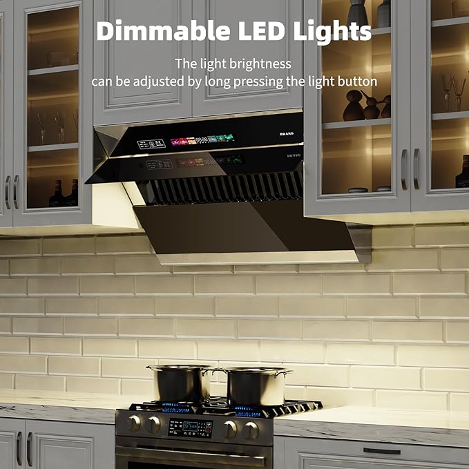 BRANO Range Hood 36 inch with 900CFM, Voice/Gesture Sensing/Touch Control Panel, Unique Side-Draft Design for Under Cabinet Modern Kitchen Hood, Ducted/Ductless Convertible