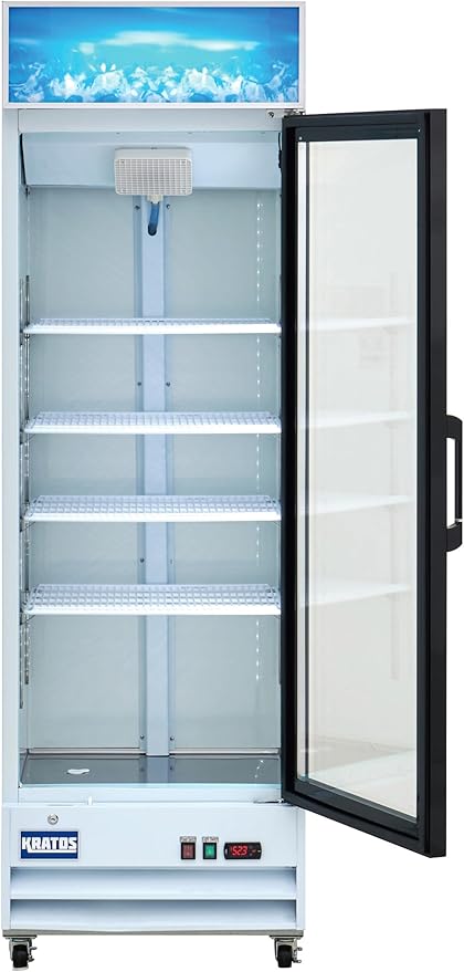 Kratos One Door Commercial Display Refrigerator with LED Interior Lighting, 13 Cubic Ft. Four Shelf Mobile White Display Refrigerator for Markets and Convenience Stores, 115V (32M-12A)