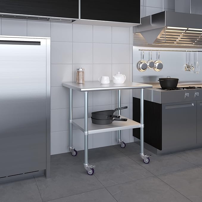 AmGood 36" Long x 30" Deep Stainless Steel Table with Casters