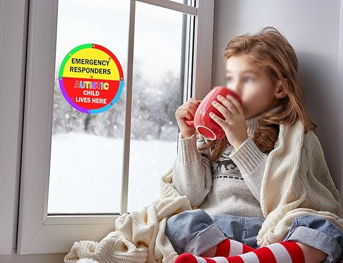 Autism Awareness Home Safety Sticker 6" x 6" Autistic Child Lives Here Vinyl Labels Emergency Responders Special Needs Warning Sign for Home House Window Door 2pcs