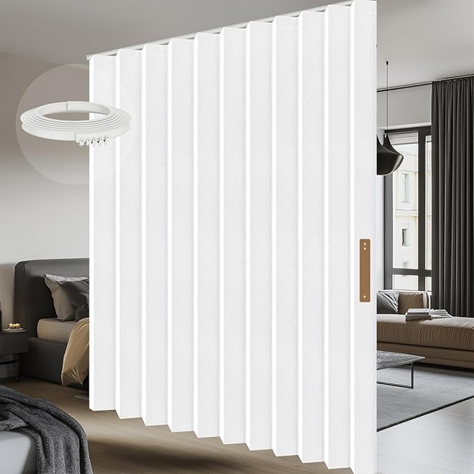 100% Blackout Room Divider Curtains - Total Privacy Curtain Panel, Thermal Insulated Noise Reduction Curtains for Bedroom Windows, Include Ceiling Curtain Track(White, W100 x L96, 1 Pack)