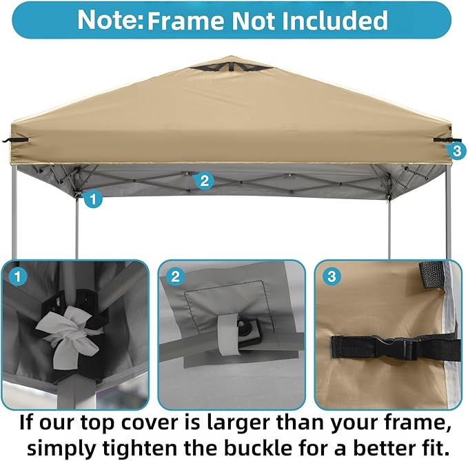 8x8 Canopy Replacement Top Cover with Air Vents for ez up Pop up Canopy Gazebo Tent with Adjustable Straps,Waterproof & Anti-UV for Outdoor Shade (Top Only,Frame Not Included) (Beige)
