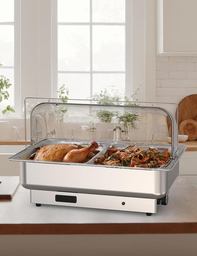 2 Pack Rectangular Chafing Dish Electric Buffet Set,2 x 4.5QT Half-Size Stainless Steel Food Servers and Warmers with Temperature Control for Catering, Wedding and Parties