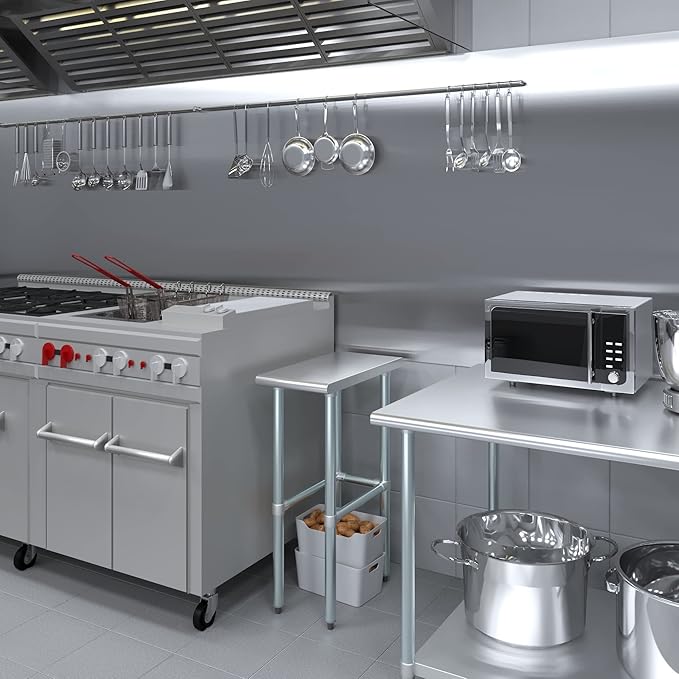 AmGood Stainless Steel Work Table Open Base | NSF Kitchen Island Food Prep | Laundry Garage Utility Bench (12" Long X 24" Deep)