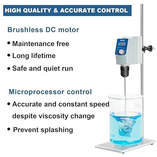 ONiLAB Electric Overhead Stirrer, LCD Digital Overhead Stirrer Mixer with Stirring Rod and Stand，Powerful 70L ，100000 mPas ， 50~1100RPM （Stand Included), Dark Blue
