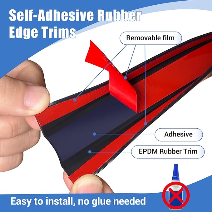 Rubber Edge Trim, 2 inches Self-Adhesive U Channel Edge Protector for Woods, Flexible U Shaped Peel and Stick Edge Banding, Furniture Edge Guard, Fit 2"(50mm), 20Ft, Black