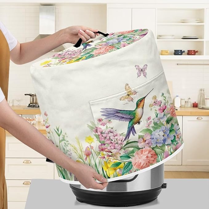 Appliance Dust Covers for Air Fryer & Pressure Cooker, Small Appliance Covers with Pockets Fits Pressure Cooker (3 Quart) and Extra Accessories - Hummingbird Floral