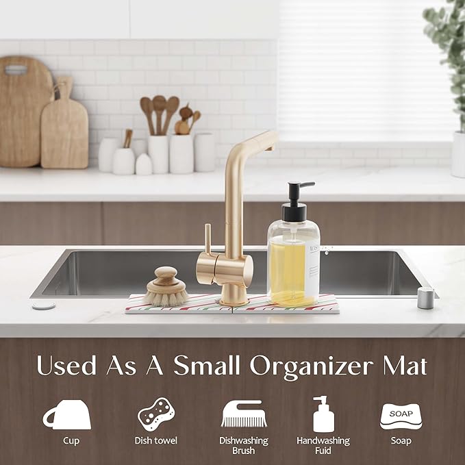 Stone Faucet Mat for Kitchen Sink, Diatomite Drying Stone Mat for Kitchen Counter, Prevent Moisture – Sink Splash Guard for Holiday Gift Home Decor (Red/Green, 15.7''x3.9'')