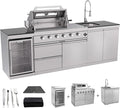 104 Inch Outdoor Kitchen Island, 7200 BTU Gas Grill Combination With Refrigerator and Sink, Outdoor Stainless Steel Barbecue Bar, Natural Gas Barbecue Grill for Patios, Gardens, Parties