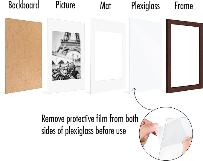 Americanflat 8x12 Picture Frame with Polished Plexiglass - Set of 5 - Use as 6x8 Frame with Mat or Display 8x12 Photo Without Mat - Galleria Collection - Picture Frames for Wall Display - Mahogany