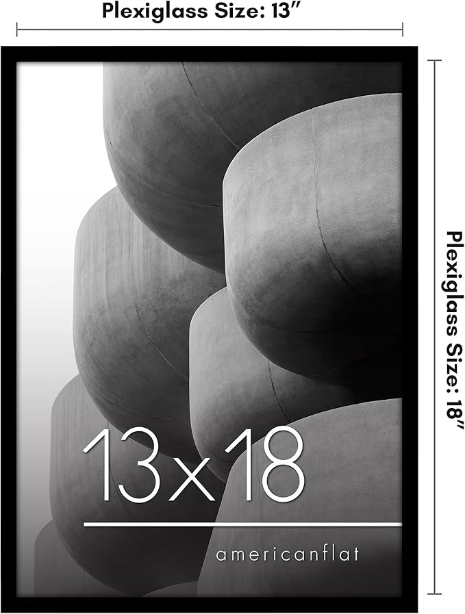 Americanflat 13x18 Picture Frame with Polished Plexiglass - Streamline Collection - Thin Border Picture Frame for Wall Display - Hanging Hardware Included - Black