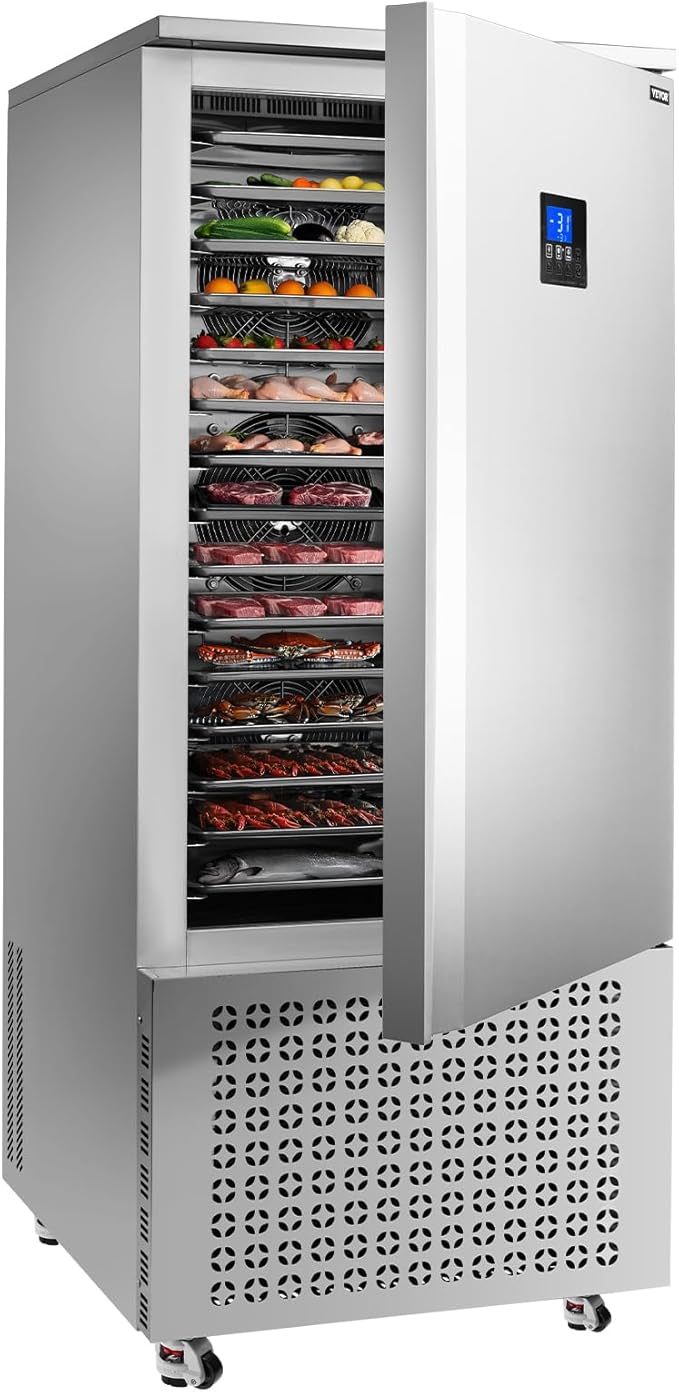 VEVOR 370 L Blast Chiller, 15 Trays Commercial Large Flash Freezers, <-31~68°F> 4 Modes Shock Frozen, 304 Stainless Steel Flash Freezer, Blast Chillers with Caster for Bakery, Restaurant Kitchen