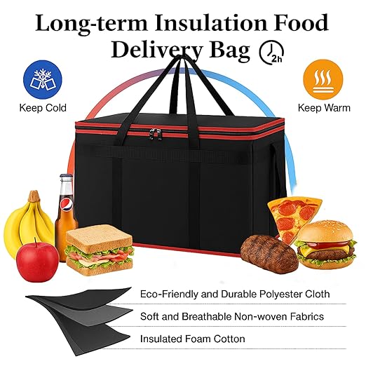 Bodaon 3-Pack Insulated Food Delivery Bag, XXXL Pizza Cooler Bags, Rideshare Delivery Bag, Warmer/Frozen, Cold/Hot Thermal Styrofoam Carrier for Car/Travel/Shopping/Catering