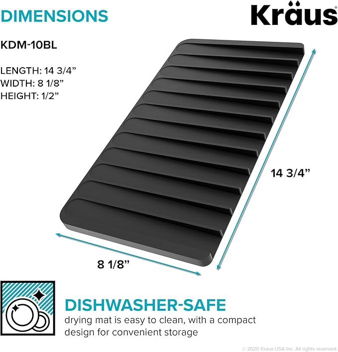 Kraus Roll Up Dish Drying Rack with Self-Draining Silicone Dish Drying Mat and Silicone Soap Dish Holder in Black, KDM-KRM-10BL