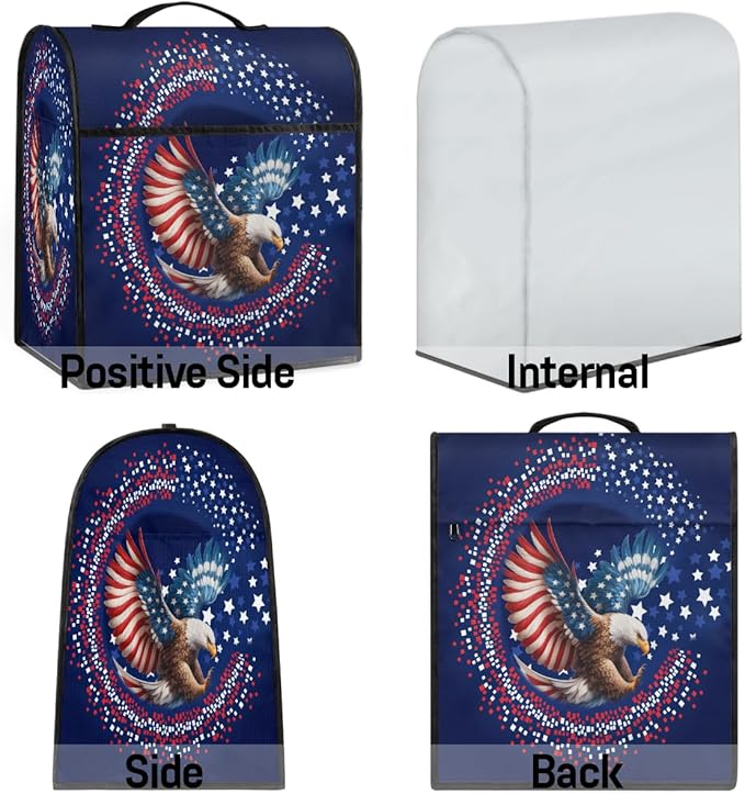 Kitchen Aid Mixer Cover Animal Eagle American Flag Stand Mixer Cover Compatible with 6-8 Quarts Stand Mixers, Dust Covers with Zipper Pocket Foldable Washable Kitchen Aid Organizer Bag