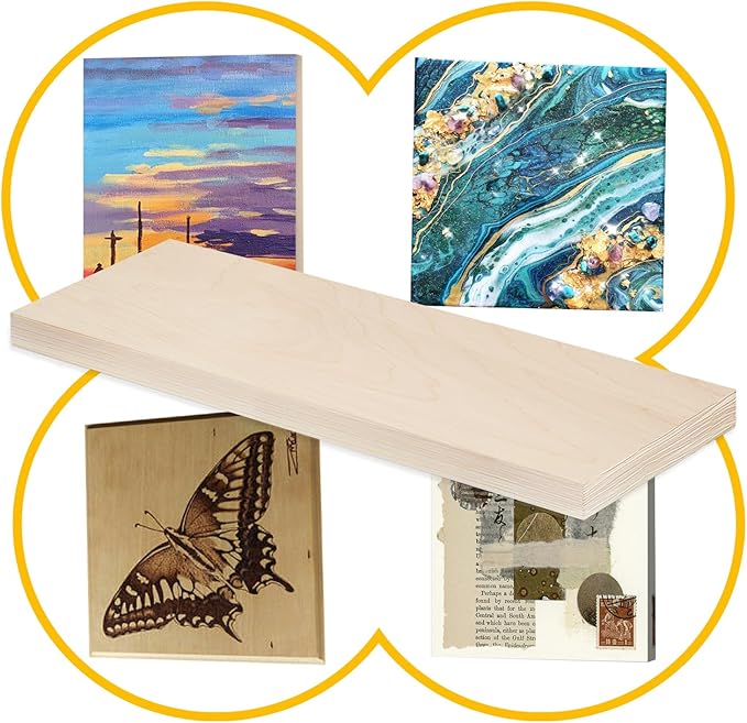 Falling in Art 2 Pack Unfinished Wooden Canvas Panels, 6x24 Gallery Birch Wood Panels Kit, 1 1/2" Deep Art Cradle Boards for Acrylic Painting, Pouring and Burning