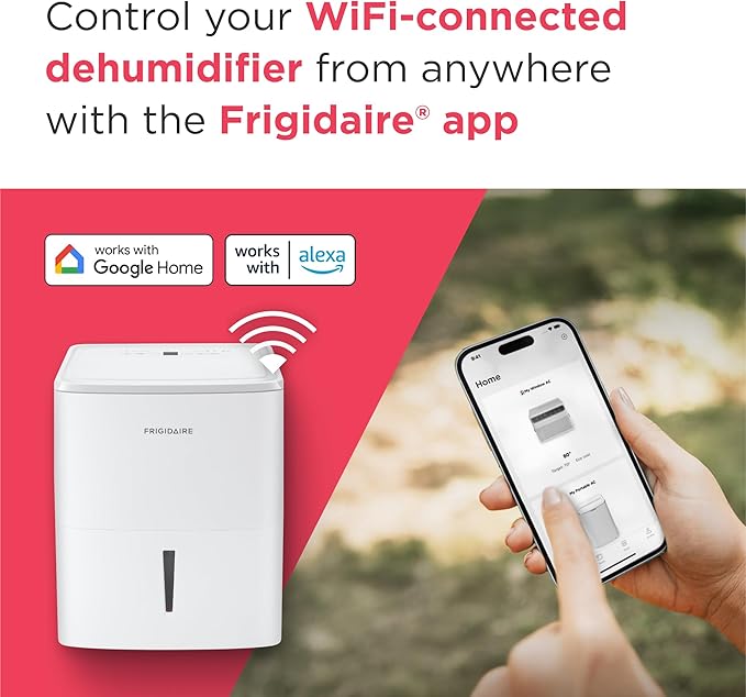 Frigidaire 35-Pint Portable Dehumidifier with Wi-Fi and Energy Star Certification for Small/Medium/Large Rooms & Basements, Custom Humidity Control, Auto Shut Off, White
