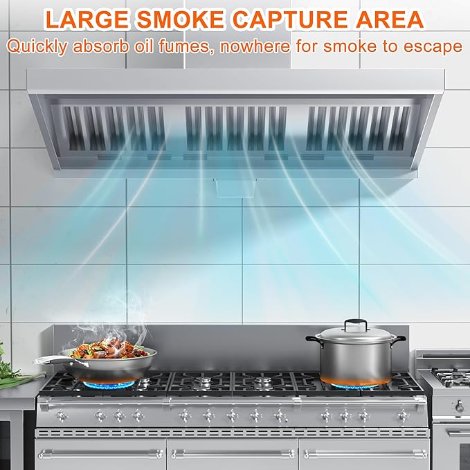 Food Truck Low Profile Exhaust Hood System Includes a 6FT Commercial Kitchen Exhaust Hood and an 0.5HP Restaurant Hood Grease Rated Roof Exhaust Fan