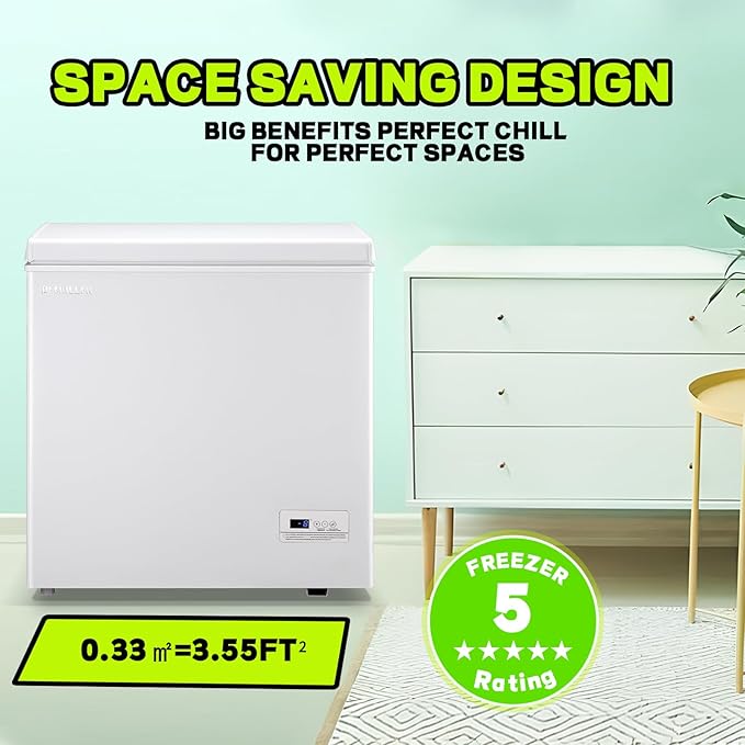 Chest Deep Freezer with 2 Hanging Baskets Electronic Control to 1℉Top Open Door Open Freezer Energy Saving Quiet Operation Perfect for Dorm, Garage and RVS, White