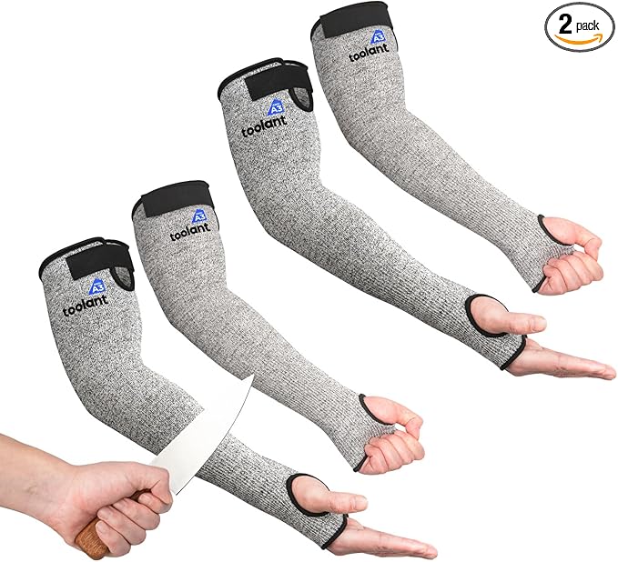 OriStout Cut Resistant Farmers Sleeves with Thumb Hole, Grey, 2 Pairs, Arm Protectors for Thin Skin and Bruising, for Gardening, Yard Working, Welding, Arm Guards for Biting, Pet Grooming